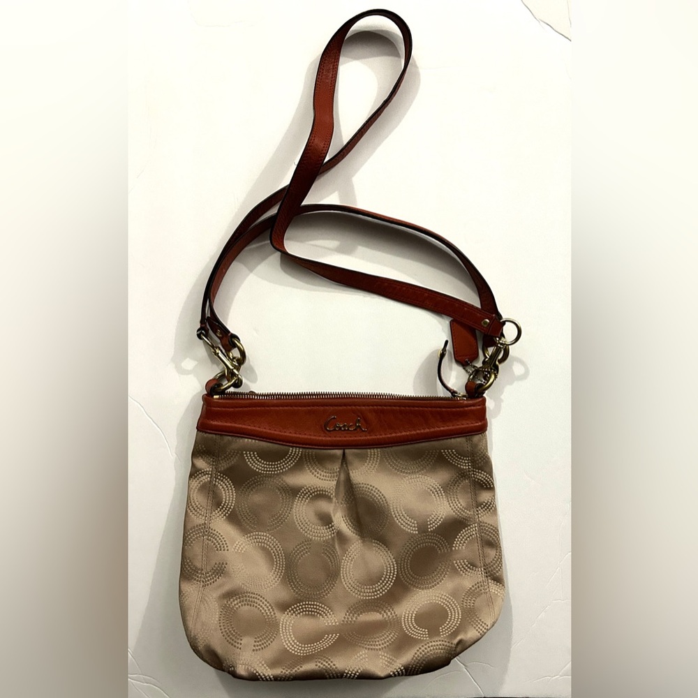 Coach Tan Crossbody Bag with Leather Trim